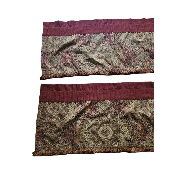 2 JCPenney Chris Madden Faux Suede Paisley Fringe Gold Bronze Valances 87"x18.5" - Picture 7 of 10